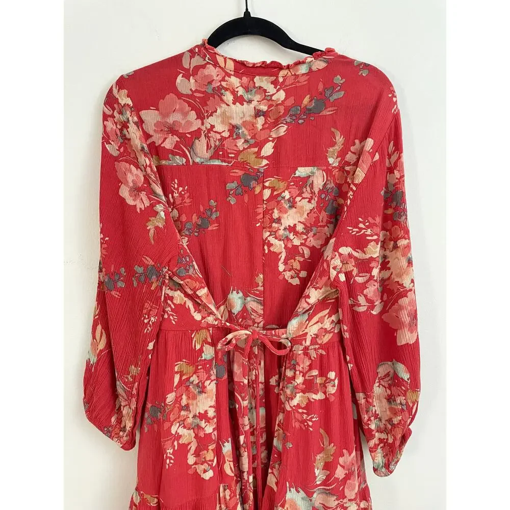 Torrid Voluminous Crinkle Gauze Floral Red Dress | Size 0 (Fits L/12) - Picture 7 of 11